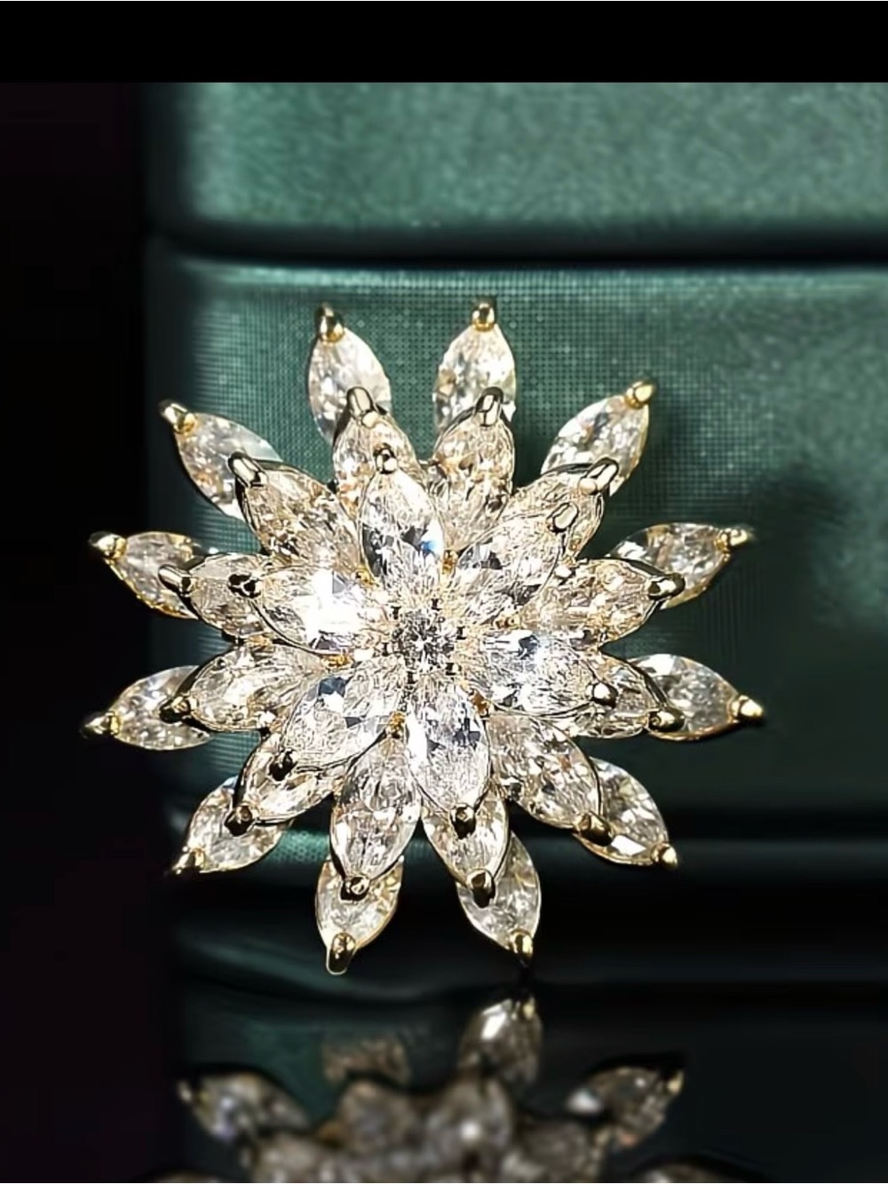 Gold-Tone Clear Crystal Floral Brooch – Sparkling Flower Pin